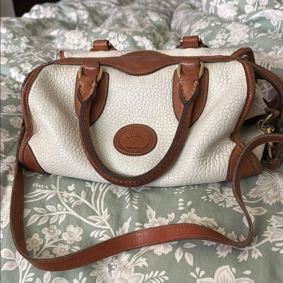 Chic White and Brown Leather Satchel - Picture 1 of 2